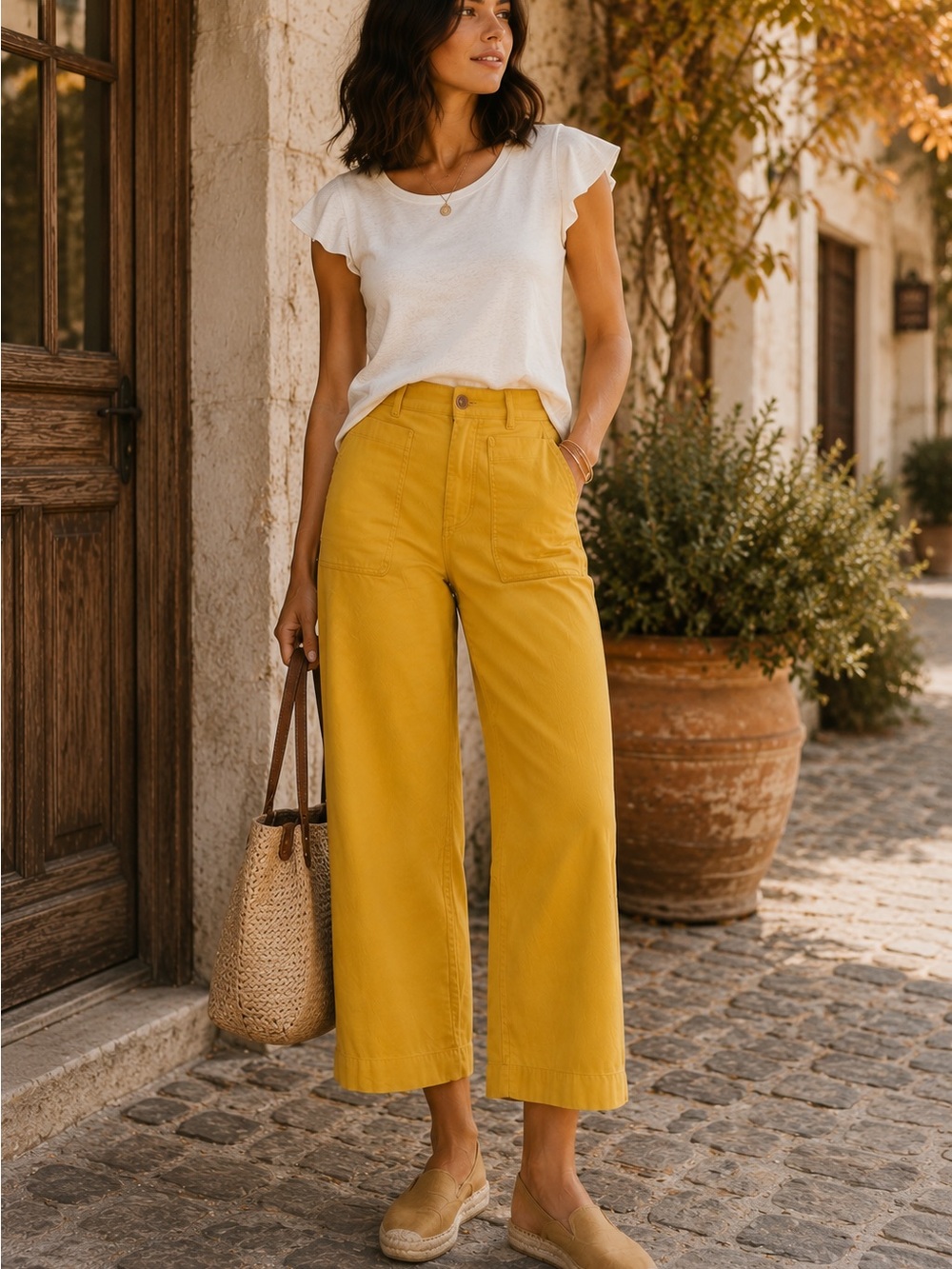 Maeve The Colette Yellow Wide Leg Crop Pants Size 32 - Picture 2 of 11
